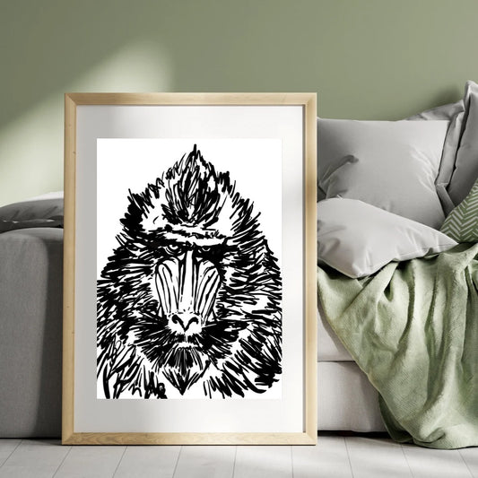 Baboon Pen sketch print